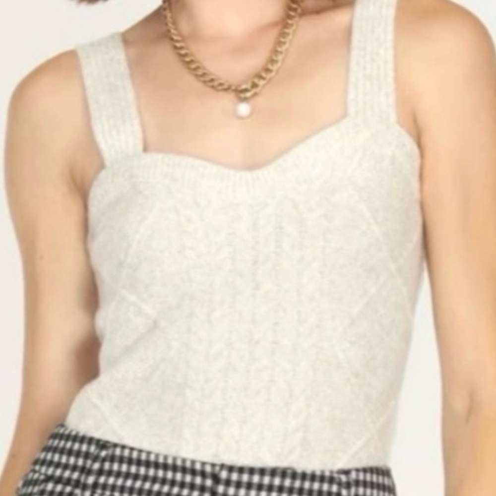 Greylin Nissa Anthropologie Cable Knit Sweater Tank Large Quiet Luxury Coquette